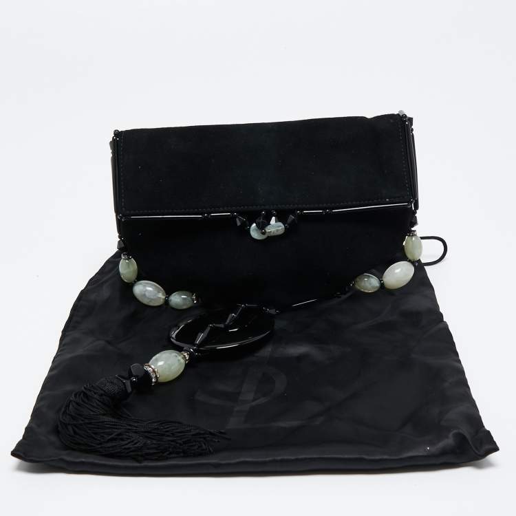 Pre Owned Saint Laurent Black Suede Embellished Clutch