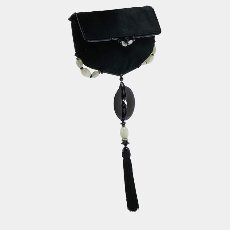Pre Owned Saint Laurent Black Suede Embellished Clutch