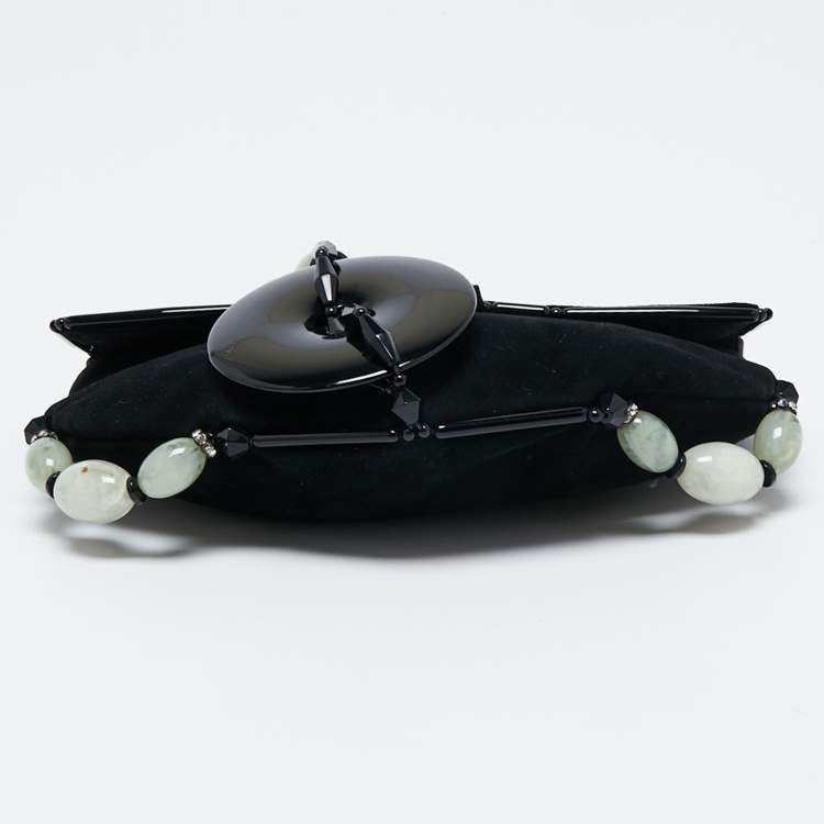 Pre Owned Saint Laurent Black Suede Embellished Clutch
