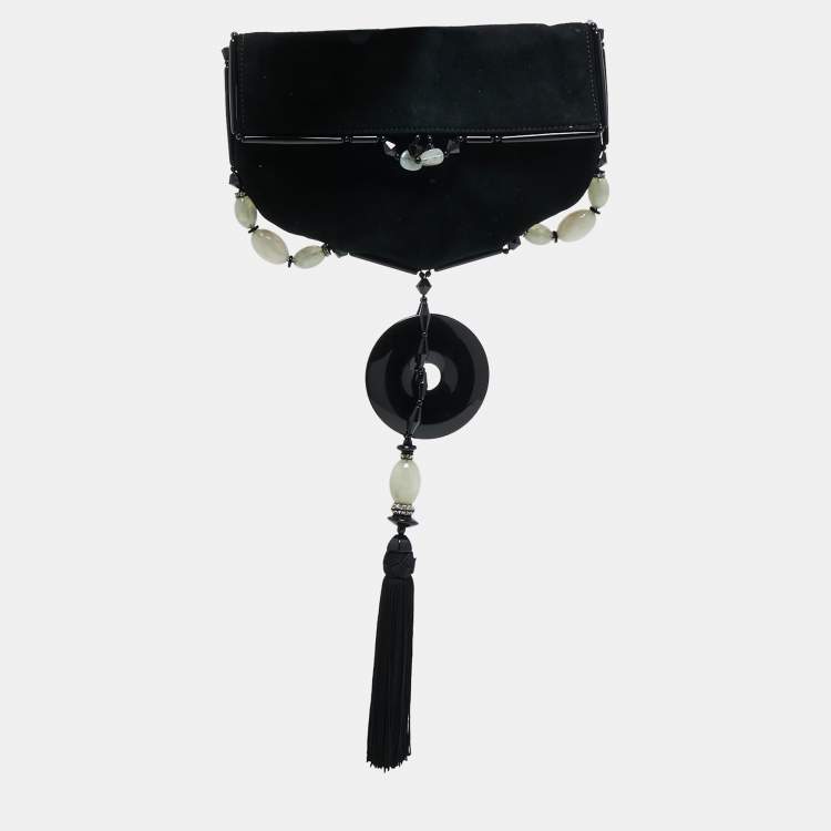 Pre Owned Saint Laurent Black Suede Embellished Clutch