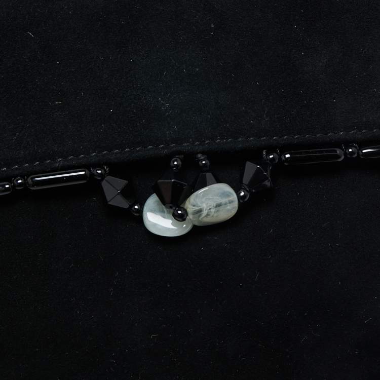 Pre Owned Saint Laurent Black Suede Embellished Clutch
