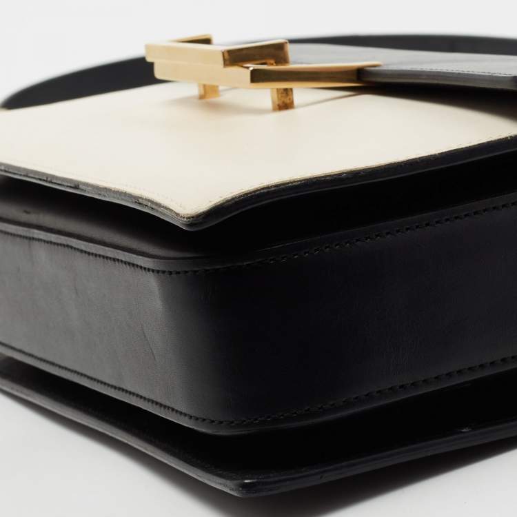 Pre Owned Saint Laurent Black/White Leather Lulu Shoulder Bag