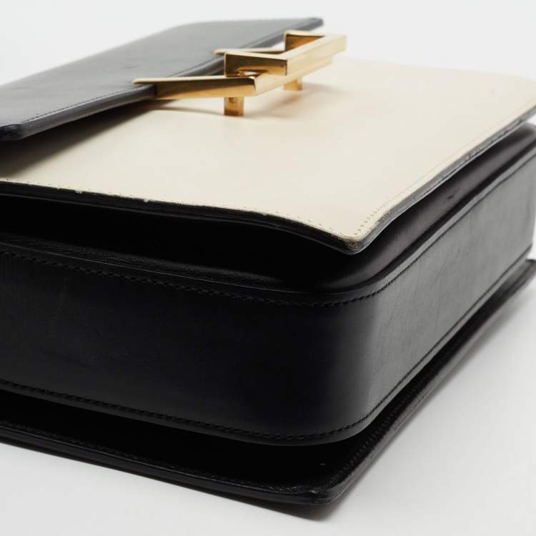 Pre Owned Saint Laurent Black/White Leather Lulu Shoulder Bag