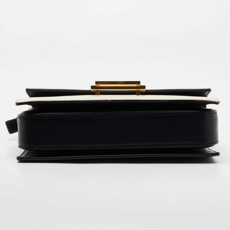 Pre Owned Saint Laurent Black/White Leather Lulu Shoulder Bag