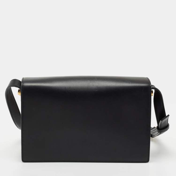 Pre Owned Saint Laurent Black/White Leather Lulu Shoulder Bag