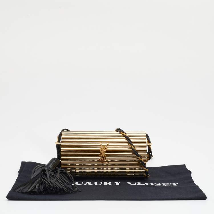 Pre Owned Saint Laurent Gold/Black Plexiglass Opium Tassel Minaudiere Bag