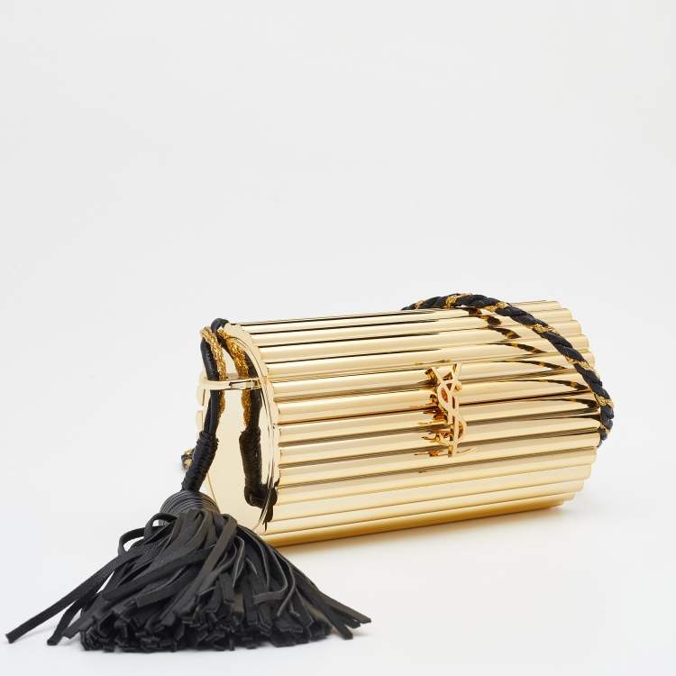 Pre Owned Saint Laurent Gold/Black Plexiglass Opium Tassel Minaudiere Bag