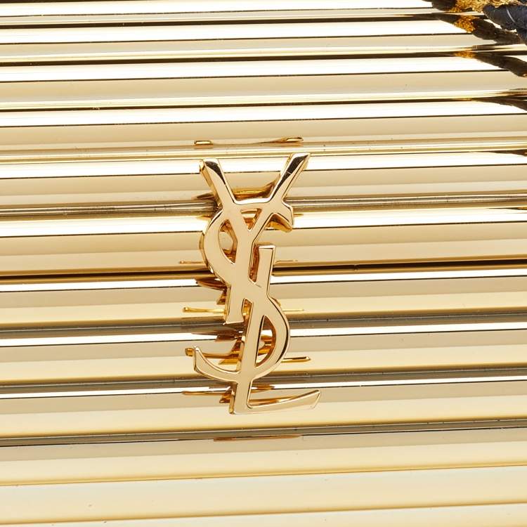 Pre Owned Saint Laurent Gold/Black Plexiglass Opium Tassel Minaudiere Bag
