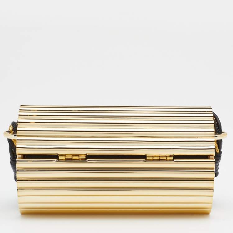 Pre Owned Saint Laurent Gold/Black Plexiglass Opium Tassel Minaudiere Bag