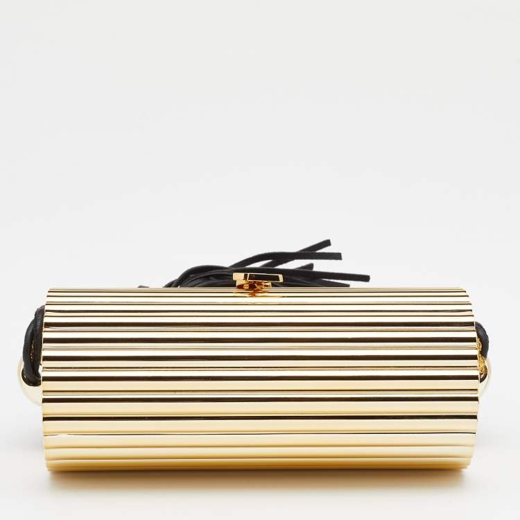 Pre Owned Saint Laurent Gold/Black Plexiglass Opium Tassel Minaudiere Bag