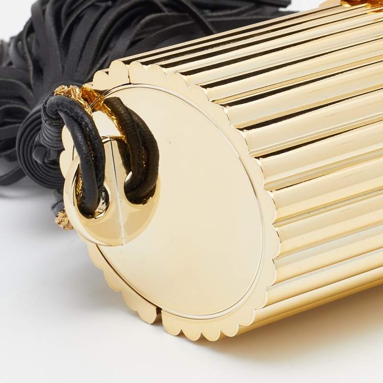 Pre Owned Saint Laurent Gold/Black Plexiglass Opium Tassel Minaudiere Bag