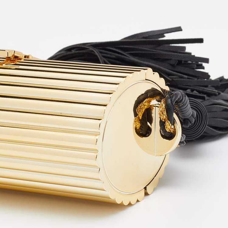Pre Owned Saint Laurent Gold/Black Plexiglass Opium Tassel Minaudiere Bag