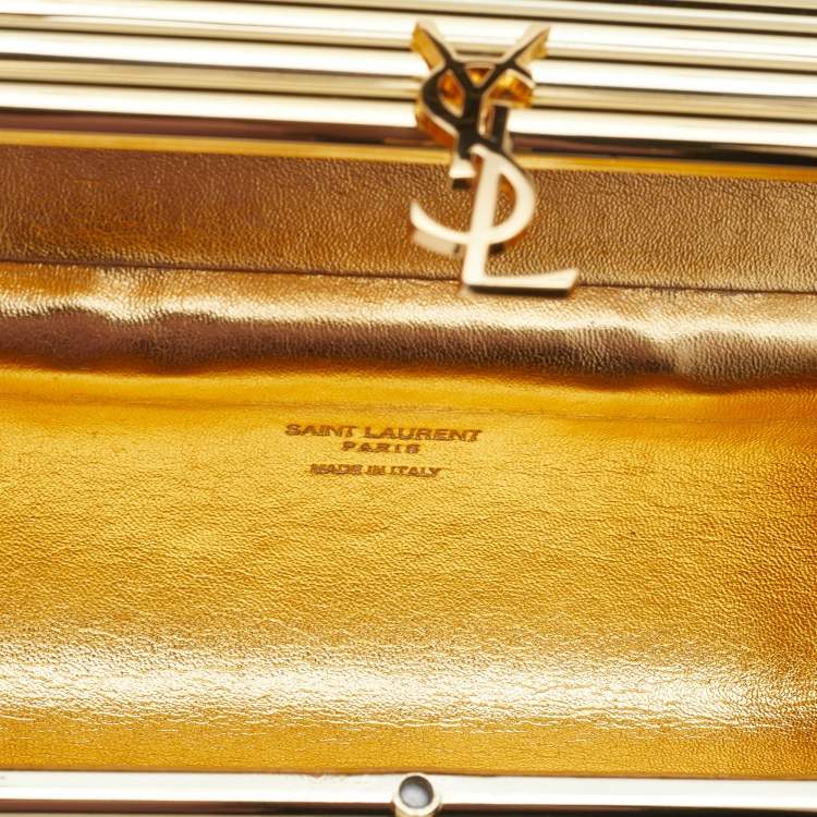 Pre Owned Saint Laurent Gold/Black Plexiglass Opium Tassel Minaudiere Bag