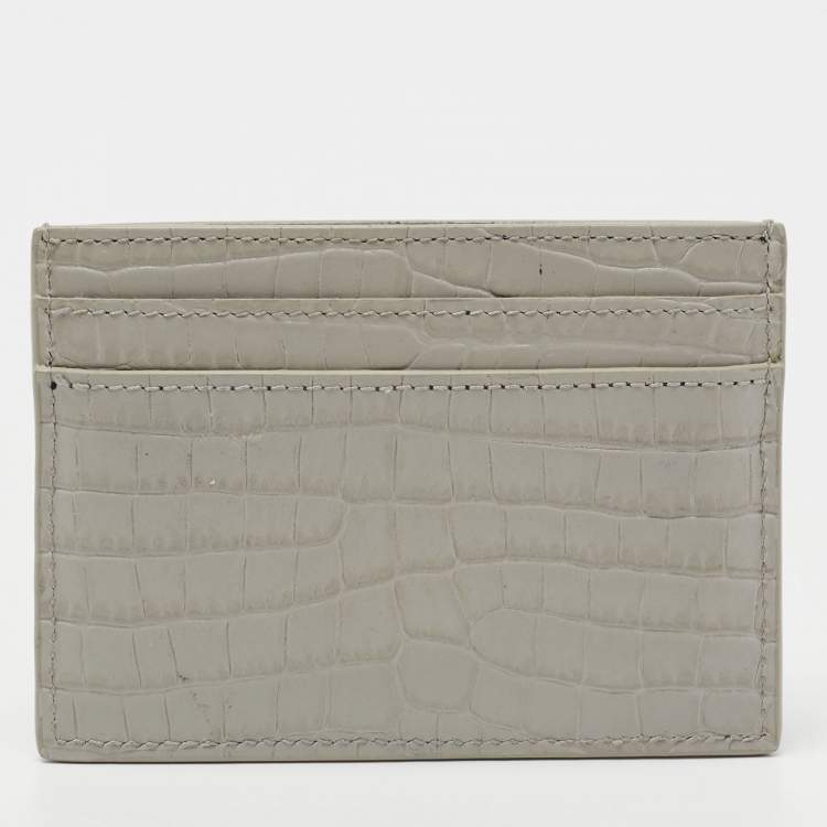 Pre Owned Saint Laurent Grey Croc Embossed Leather Monogram Card Holder