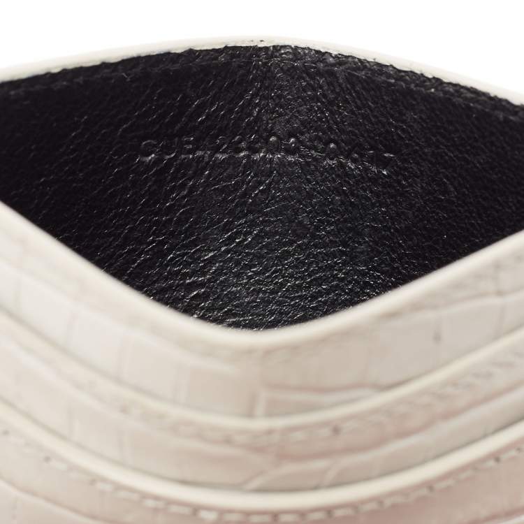 Pre Owned Saint Laurent Grey Croc Embossed Leather Monogram Card Holder