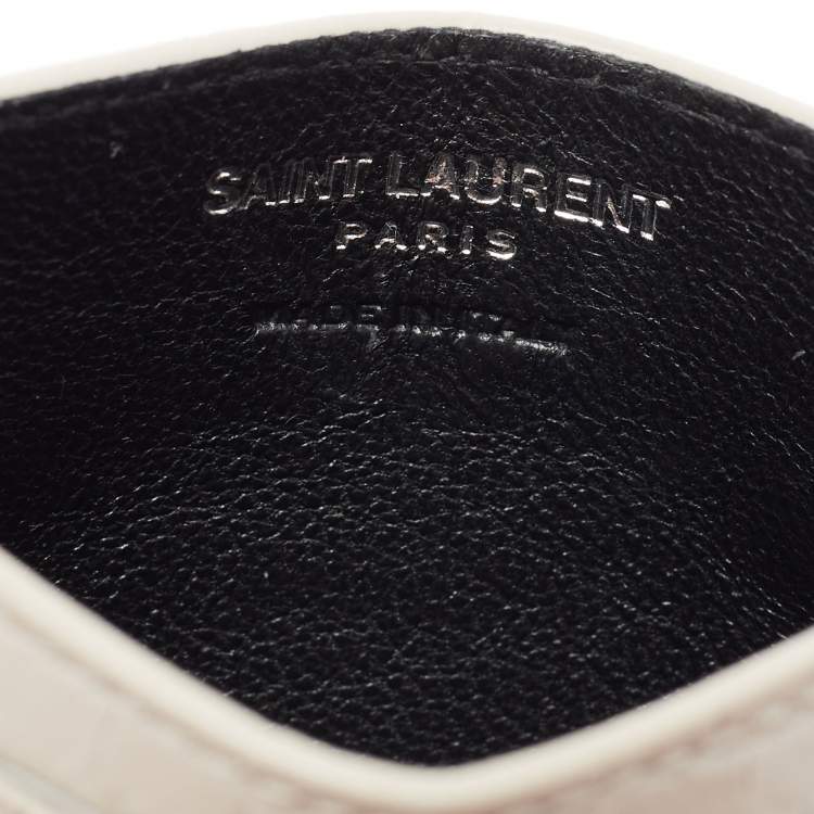 Pre Owned Saint Laurent Grey Croc Embossed Leather Monogram Card Holder