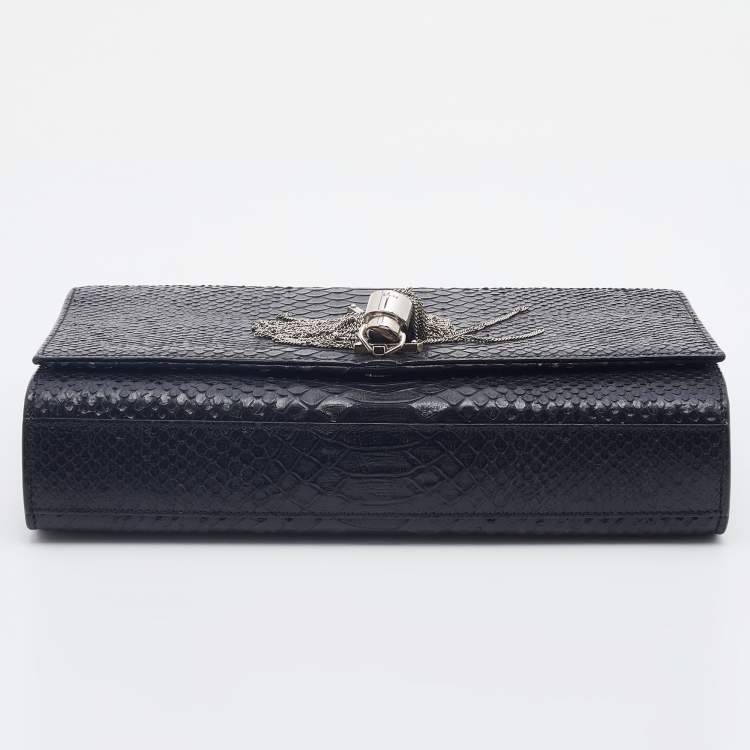 Pre Owned Saint Laurent Black Python Embossed Leather Medium Kate Tassel Shoulder Bag