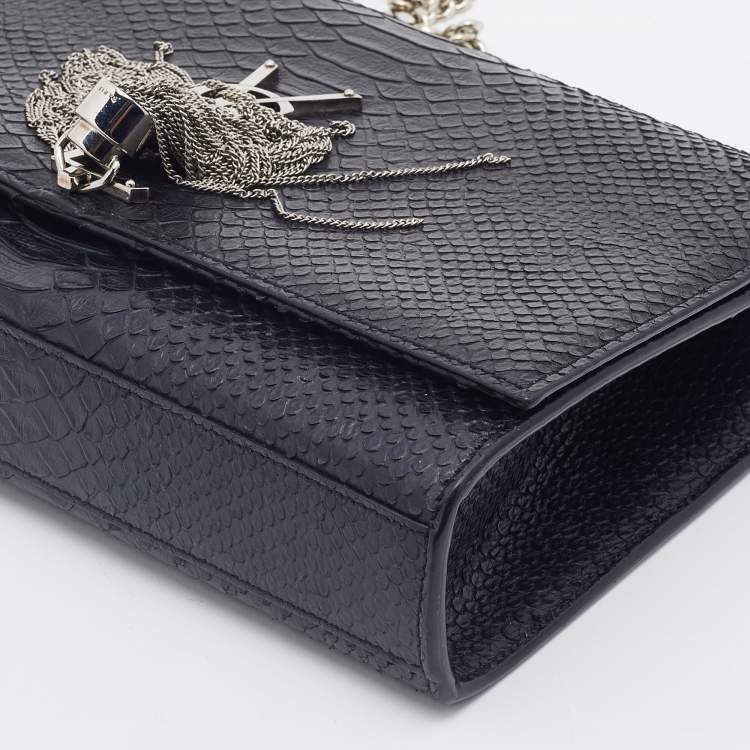 Pre Owned Saint Laurent Black Python Embossed Leather Medium Kate Tassel Shoulder Bag