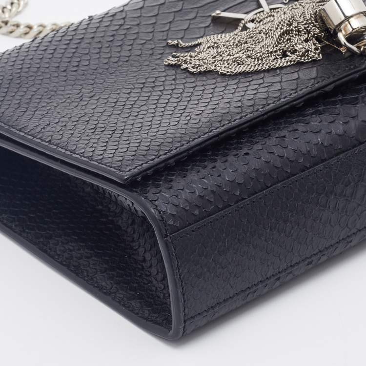 Pre Owned Saint Laurent Black Python Embossed Leather Medium Kate Tassel Shoulder Bag