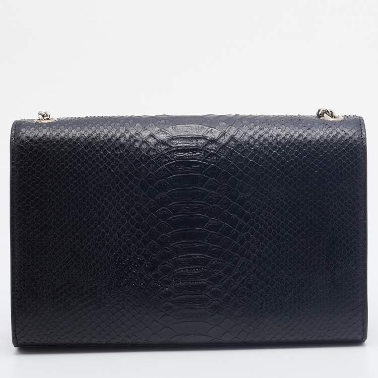 Pre Owned Saint Laurent Black Python Embossed Leather Medium Kate Tassel Shoulder Bag