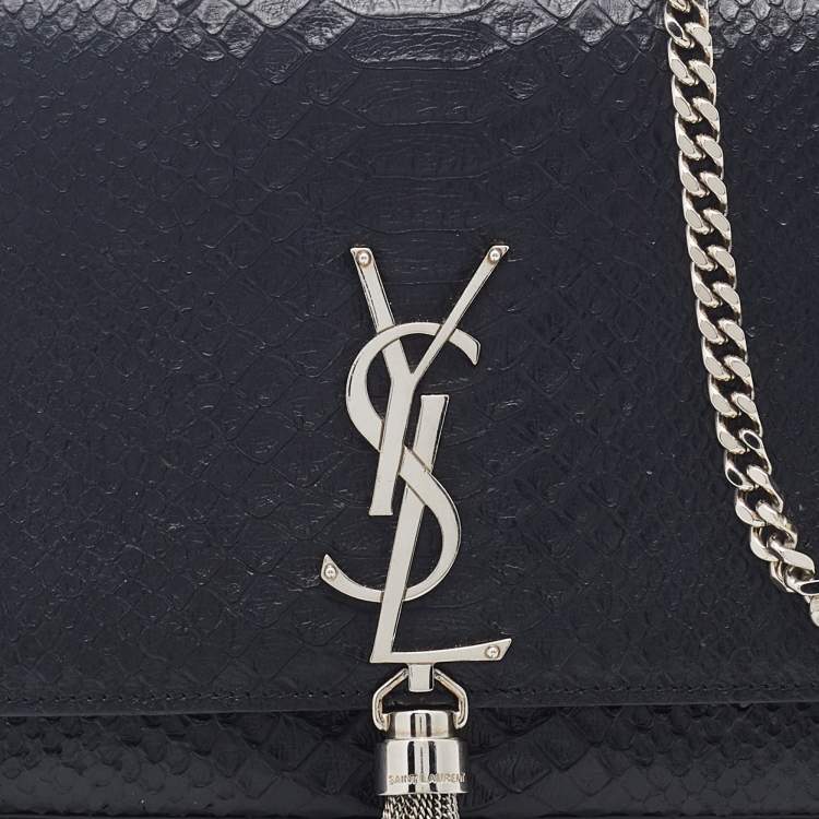 Pre Owned Saint Laurent Black Python Embossed Leather Medium Kate Tassel Shoulder Bag