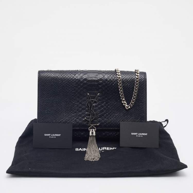 Pre Owned Saint Laurent Black Python Embossed Leather Medium Kate Tassel Shoulder Bag