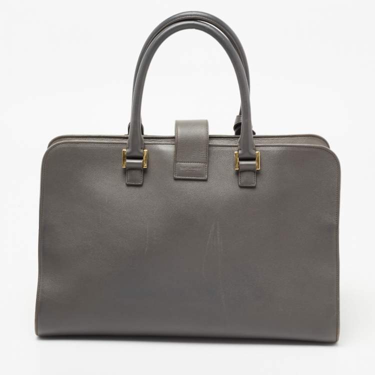 مملوكة مسبقًا Saint Laurent Grey Leather Monograme Cabas Tote
