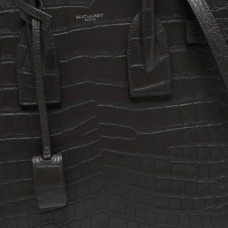 Pre Owned Saint Laurent Grey Dark Croc Embossed Leather Small Classic Sac De Jour Tote