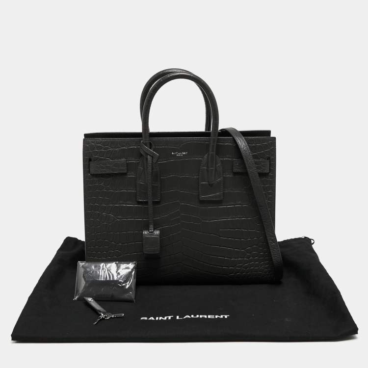 Pre Owned Saint Laurent Grey Dark Croc Embossed Leather Small Classic Sac De Jour Tote