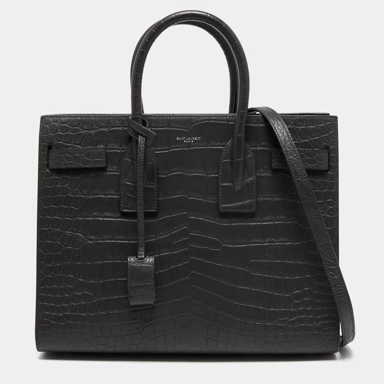 Pre Owned Saint Laurent Grey Dark Croc Embossed Leather Small Classic Sac De Jour Tote