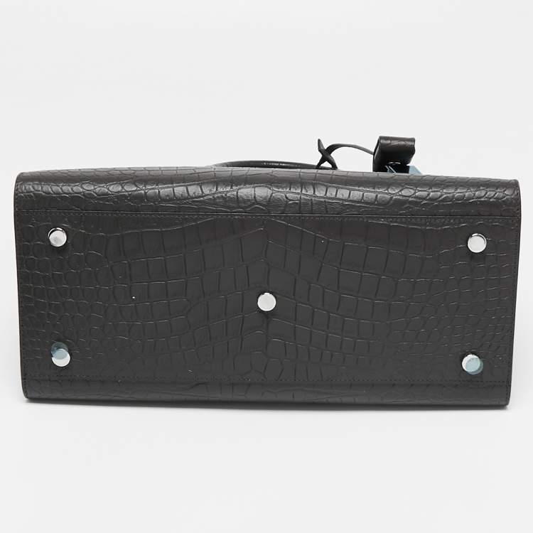 Pre Owned Saint Laurent Grey Dark Croc Embossed Leather Small Classic Sac De Jour Tote