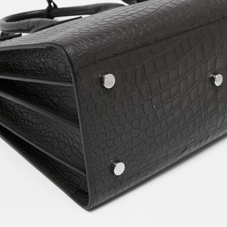 Pre Owned Saint Laurent Grey Dark Croc Embossed Leather Small Classic Sac De Jour Tote