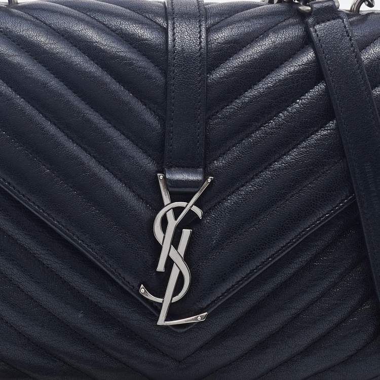 Pre Owned Saint Laurent Black Quilted Leather Medium College Top Handle Bag