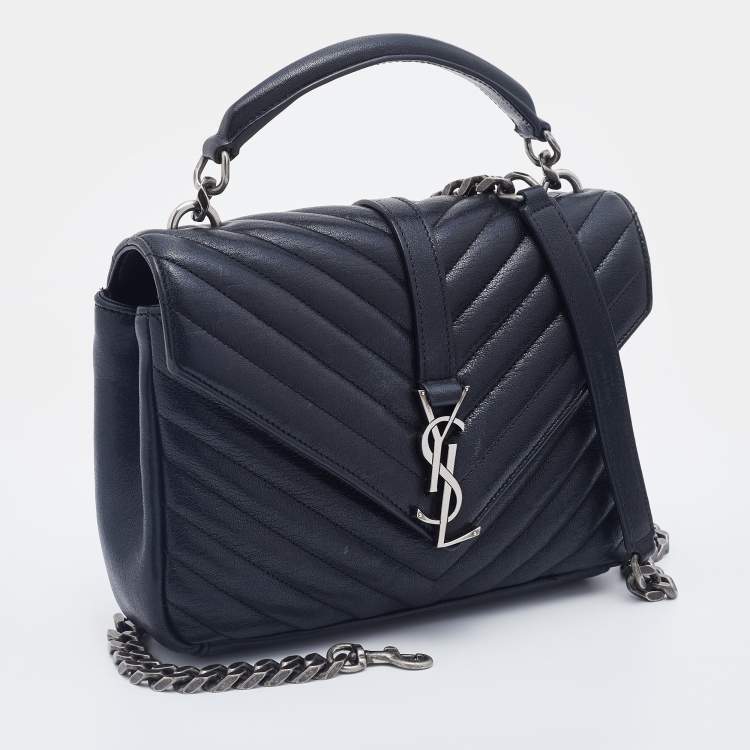 Pre Owned Saint Laurent Black Quilted Leather Medium College Top Handle Bag