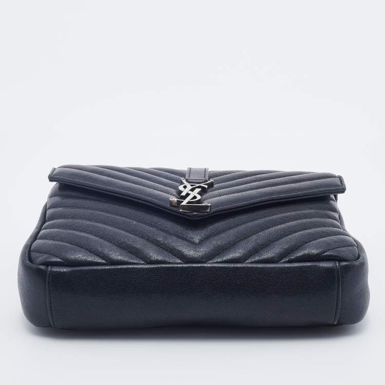 Pre Owned Saint Laurent Black Quilted Leather Medium College Top Handle Bag