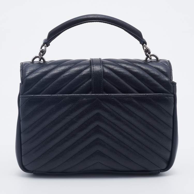 Pre Owned Saint Laurent Black Quilted Leather Medium College Top Handle Bag