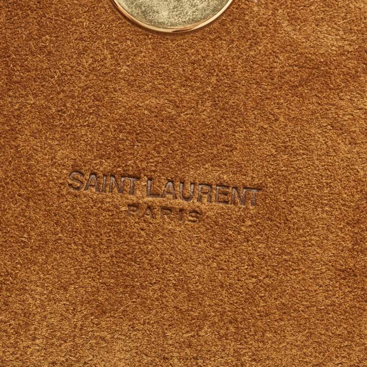 Pre Owned Saint Laurent Metallic Gold Leather And Suede Small Fringe Envelope Shoulder Bag