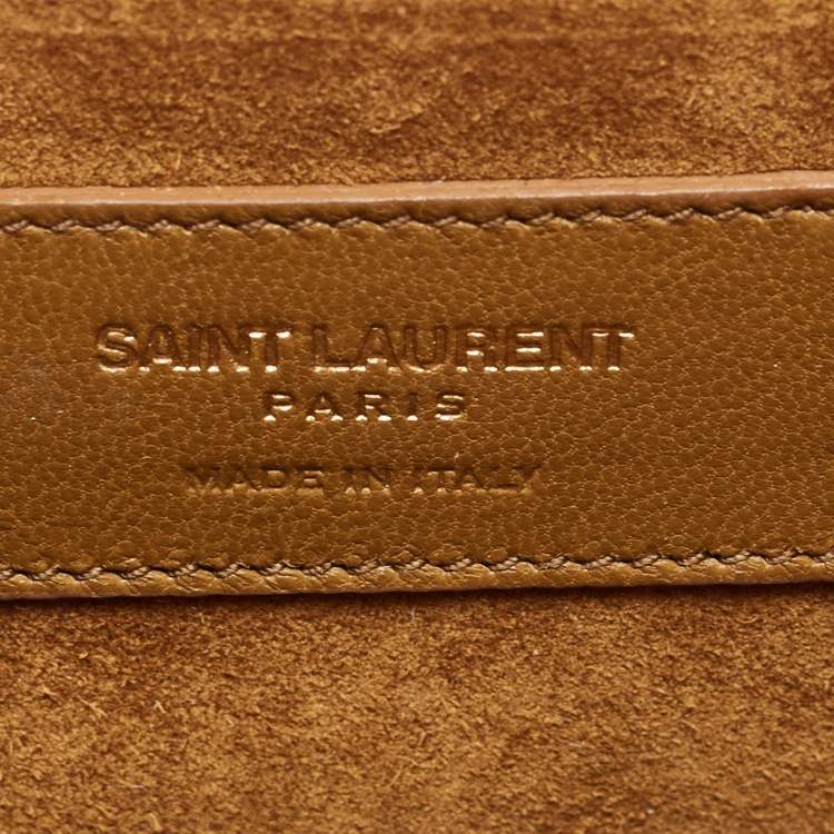 Pre Owned Saint Laurent Metallic Gold Leather And Suede Small Fringe Envelope Shoulder Bag