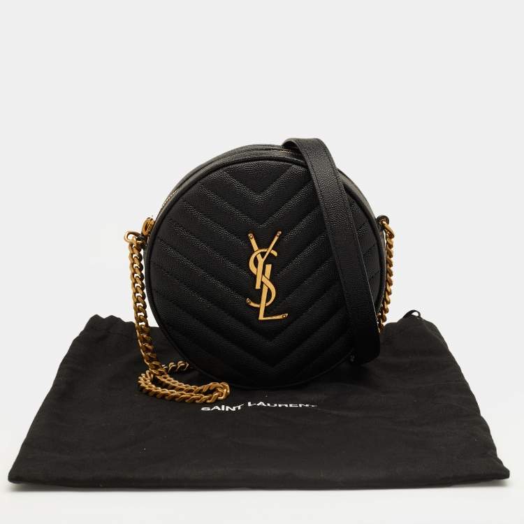 Pre Owned Saint Laurent Black Leather Round Crossbody Bag