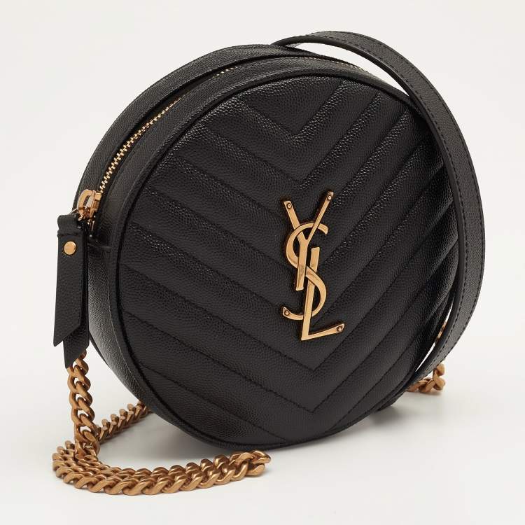 Pre Owned Saint Laurent Black Leather Round Crossbody Bag