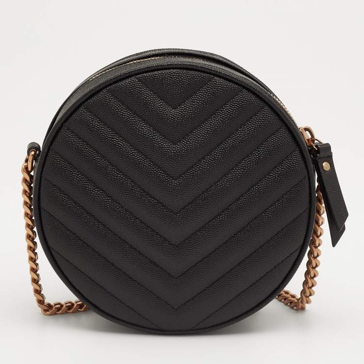 Pre Owned Saint Laurent Black Leather Round Crossbody Bag