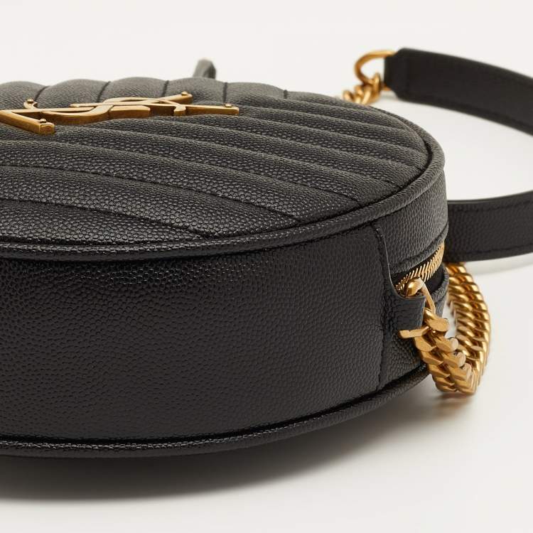 Pre Owned Saint Laurent Black Leather Round Crossbody Bag