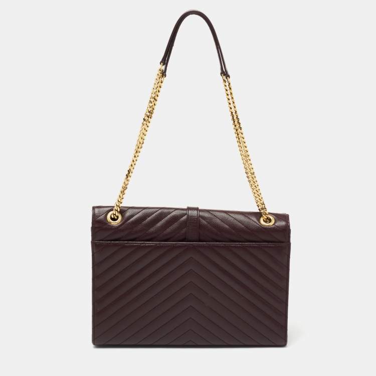 Pre Owned Saint Laurent Burgundy Matelassé Leather Large Monogram Envelope Shoulder Bag