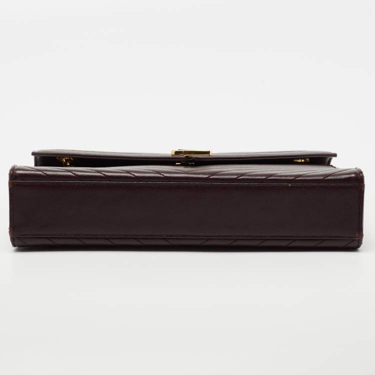 Pre Owned Saint Laurent Burgundy Matelassé Leather Large Monogram Envelope Shoulder Bag