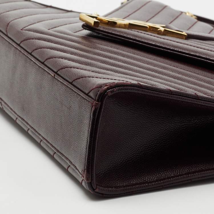 Pre Owned Saint Laurent Burgundy Matelassé Leather Large Monogram Envelope Shoulder Bag