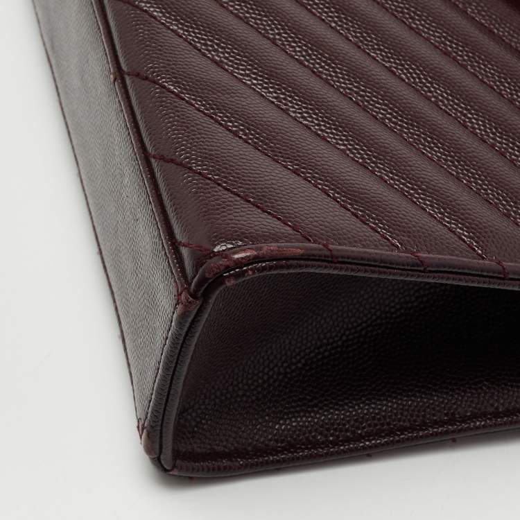 Pre Owned Saint Laurent Burgundy Matelassé Leather Large Monogram Envelope Shoulder Bag