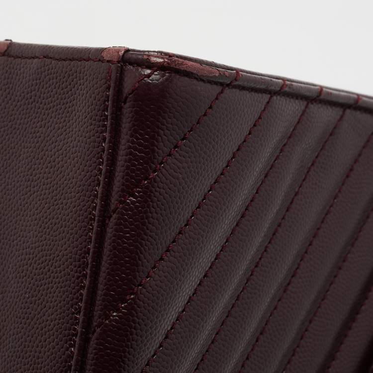 Pre Owned Saint Laurent Burgundy Matelassé Leather Large Monogram Envelope Shoulder Bag