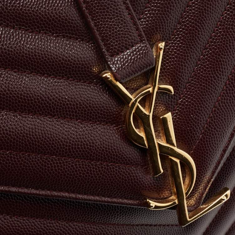 Pre Owned Saint Laurent Burgundy Matelassé Leather Large Monogram Envelope Shoulder Bag