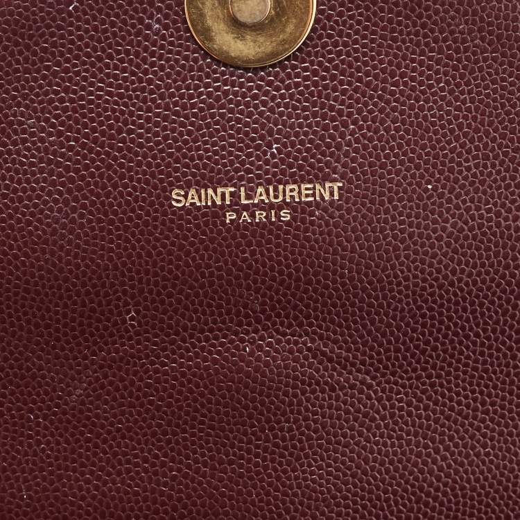 Pre Owned Saint Laurent Burgundy Matelassé Leather Large Monogram Envelope Shoulder Bag