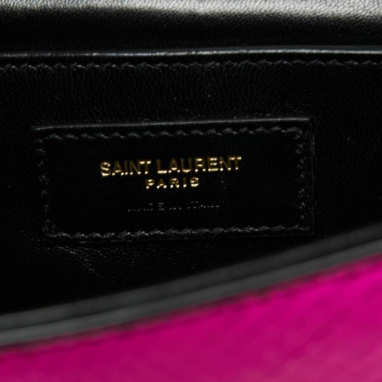 Pre Owned Saint Laurent Metallic Pink Python Embossed Leather Small Envelope Shoulder Bag